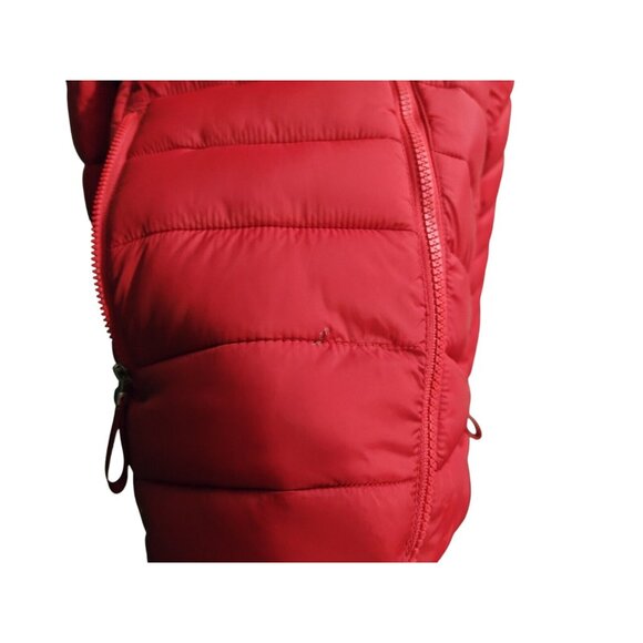 St John's Bay Puffer Jacket Women's M Red Packable Removable Hood Zip Nylon - Picture 5 of 12